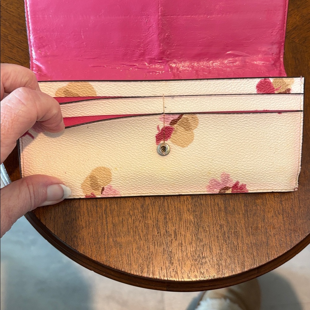 COACH Floral Continental Wallet long wallet coated canvas Pink Tan Cream goldton - Picture 11 of 16